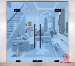 Cửa kính bản lề sàn 2 cánh kính 10ly có vách