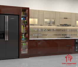 Kính Cường Lực Tủ Bếp Nâu Đỏ