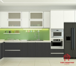 Kính Sơn màu ốp bếp xanh lơ