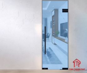 Cửa kính bản lề sàn 1 cánh kính 10ly có vách trên