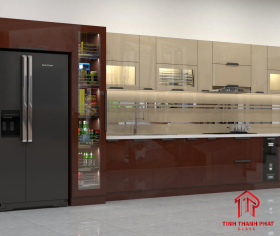 Kính Cường Lực Tủ Bếp Nâu Đỏ