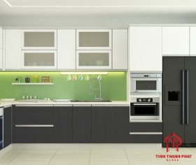 Kính Sơn màu ốp bếp xanh lơ